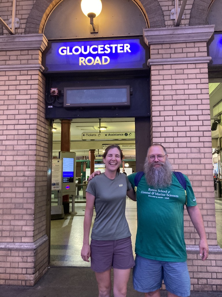 Kate and Eric reunited at a different Gloucester (Gloucester Road, London) in August, 2024. Photo credit: Sarah Huber.