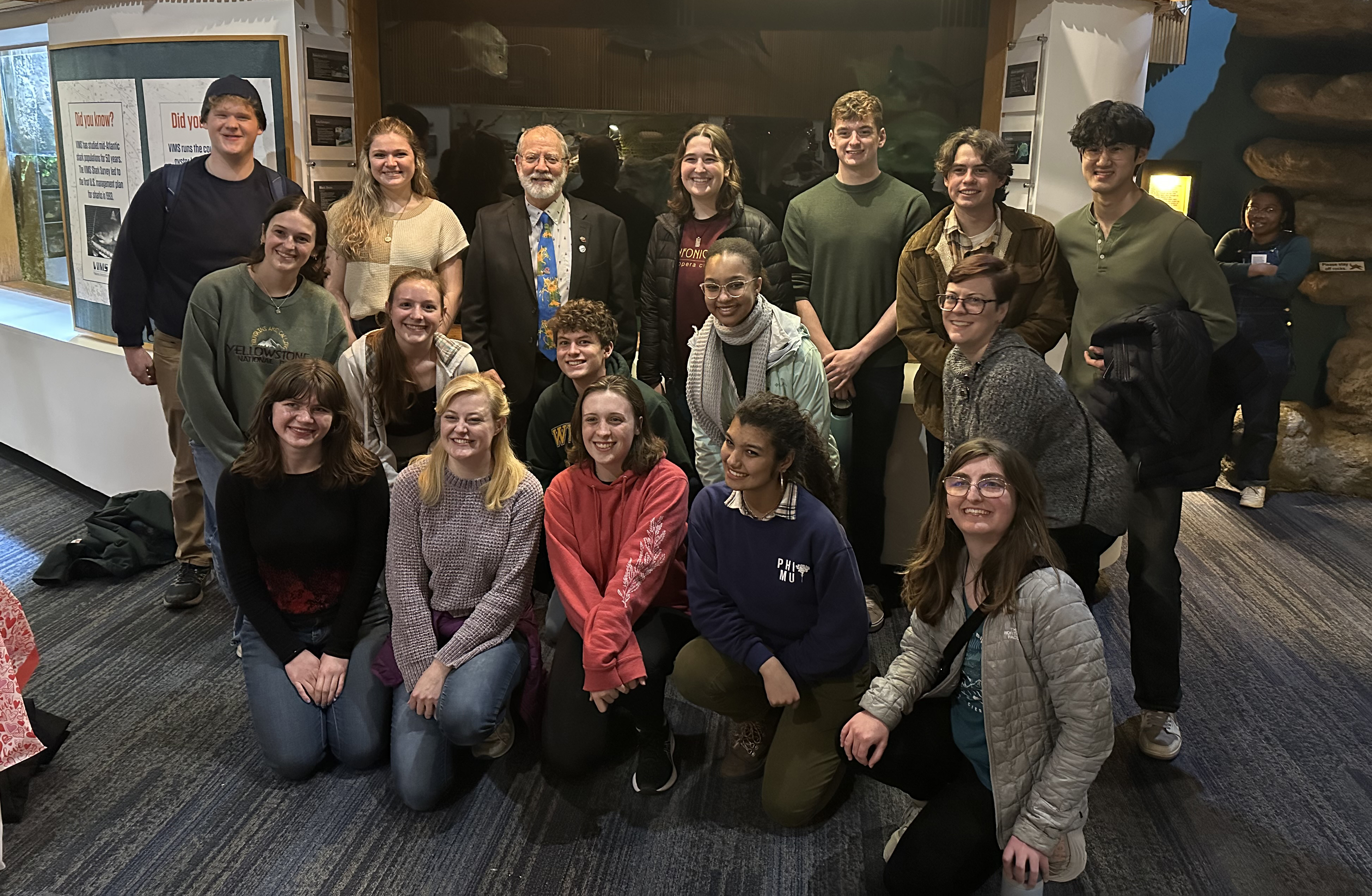Jeff Shields with undergraduate members of W&M's Marine Science Society who attended his After Hours lecture, "Romance Beneath the Waves." Photo credit: Ethan Smith