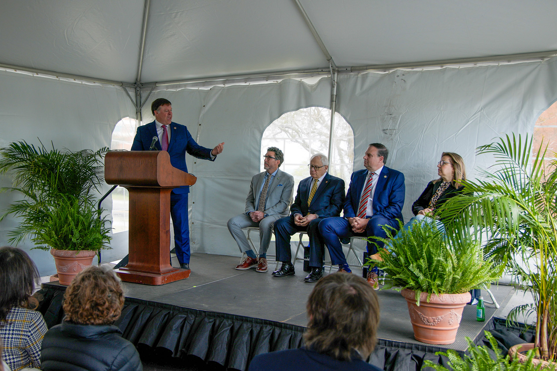 Virginia Senator Ryan McDougle spoke to the role of the Batten School &amp; VIMS in providing research and advisory services that support the economies of coastal communities. Photo by John Wallace