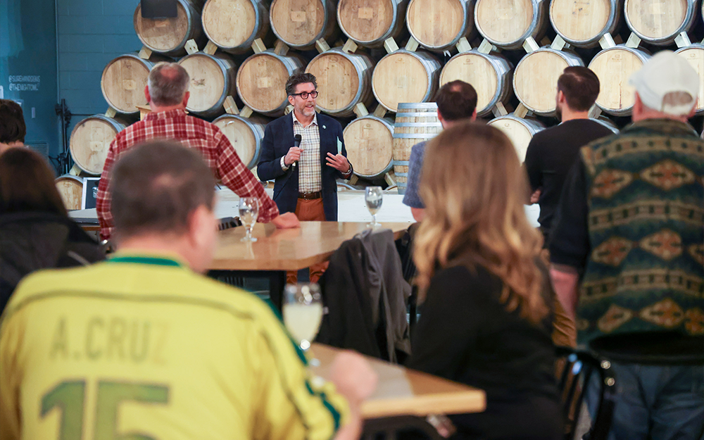 Batten School Dean and VIMS Director Derek Aday made brief remarks to attendees. Photo by John Wallace.