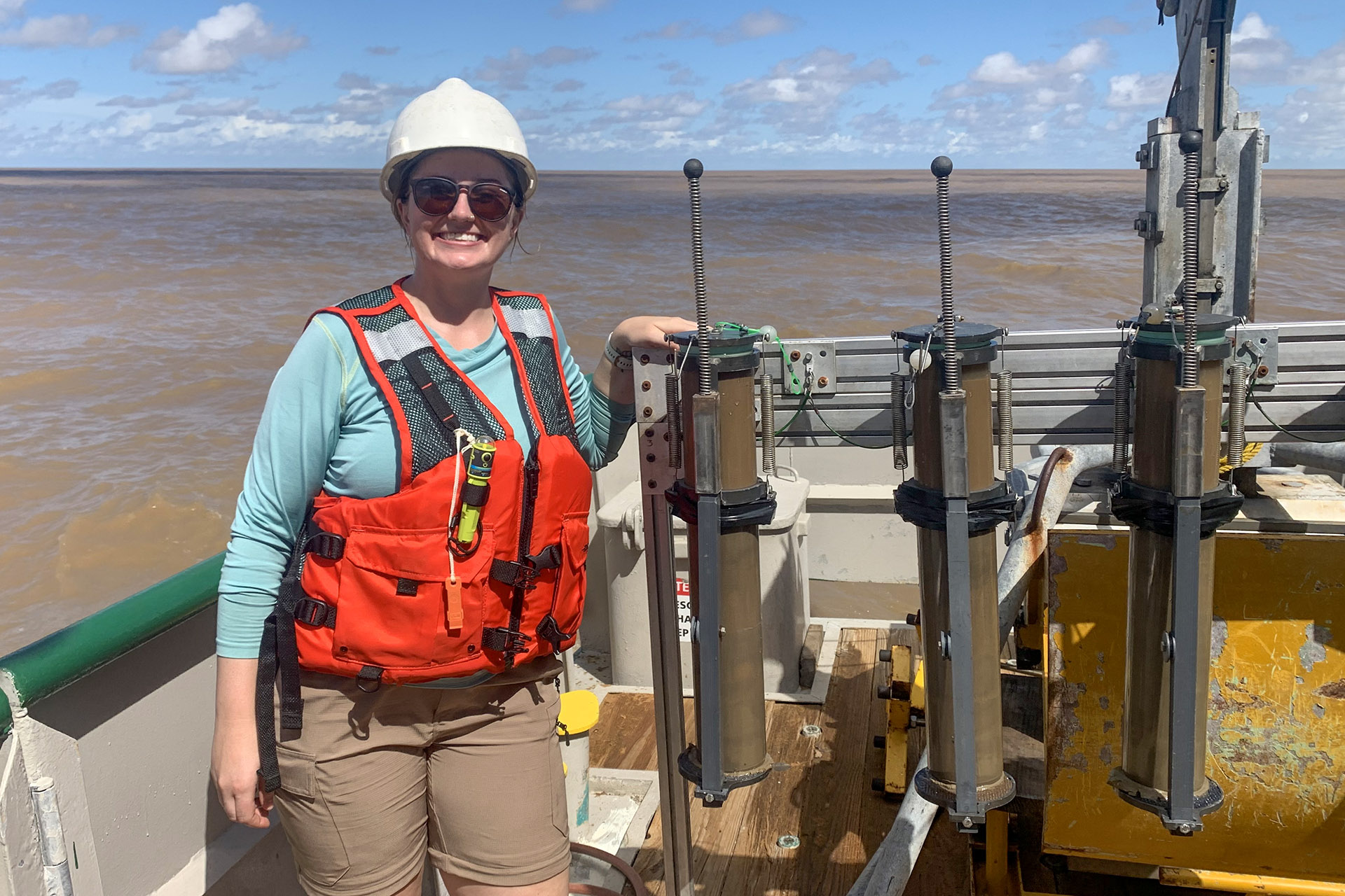 Evan Flynn Ph.D. '25 on a month-long research cruise to the Amazon Delta in 2023. Photo provided by Evan Flynn
