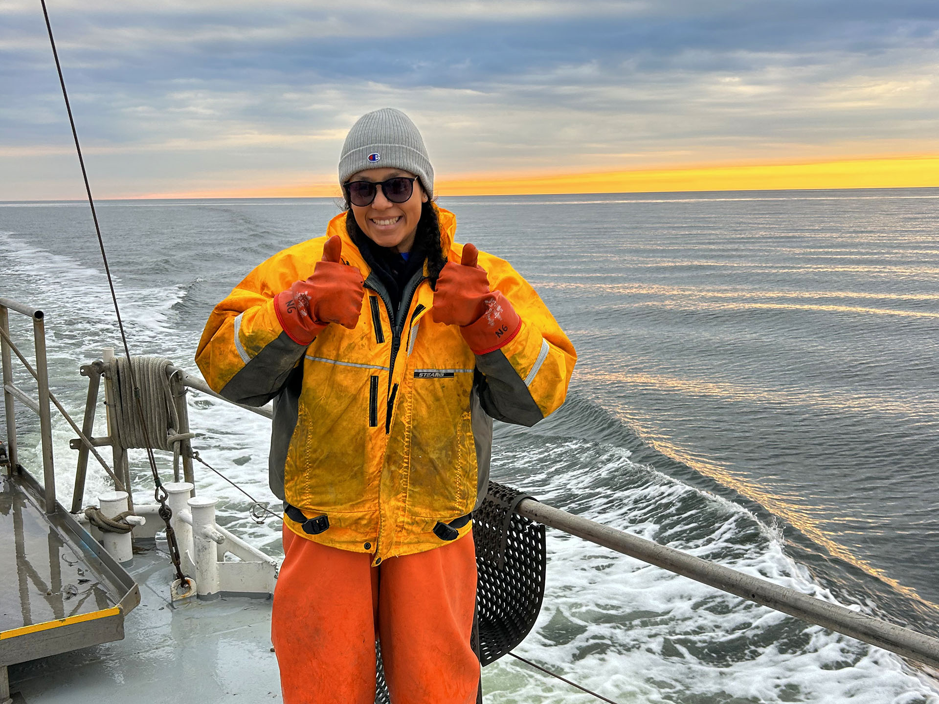 Nihal Guennouni M.S. '25 gained valuable experience in applied research focusing on blue crab disease dynamics during her time at W&amp;M's Batten School &amp; VIMS. Photo provided by Nihal Guennouni