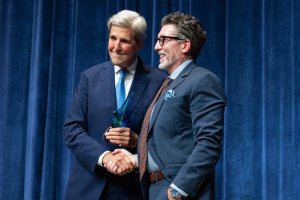 Dean and Director Derek Aday with Secretary John Kerry, the first Batten School &amp; VIMS Blue Horizons Fellow