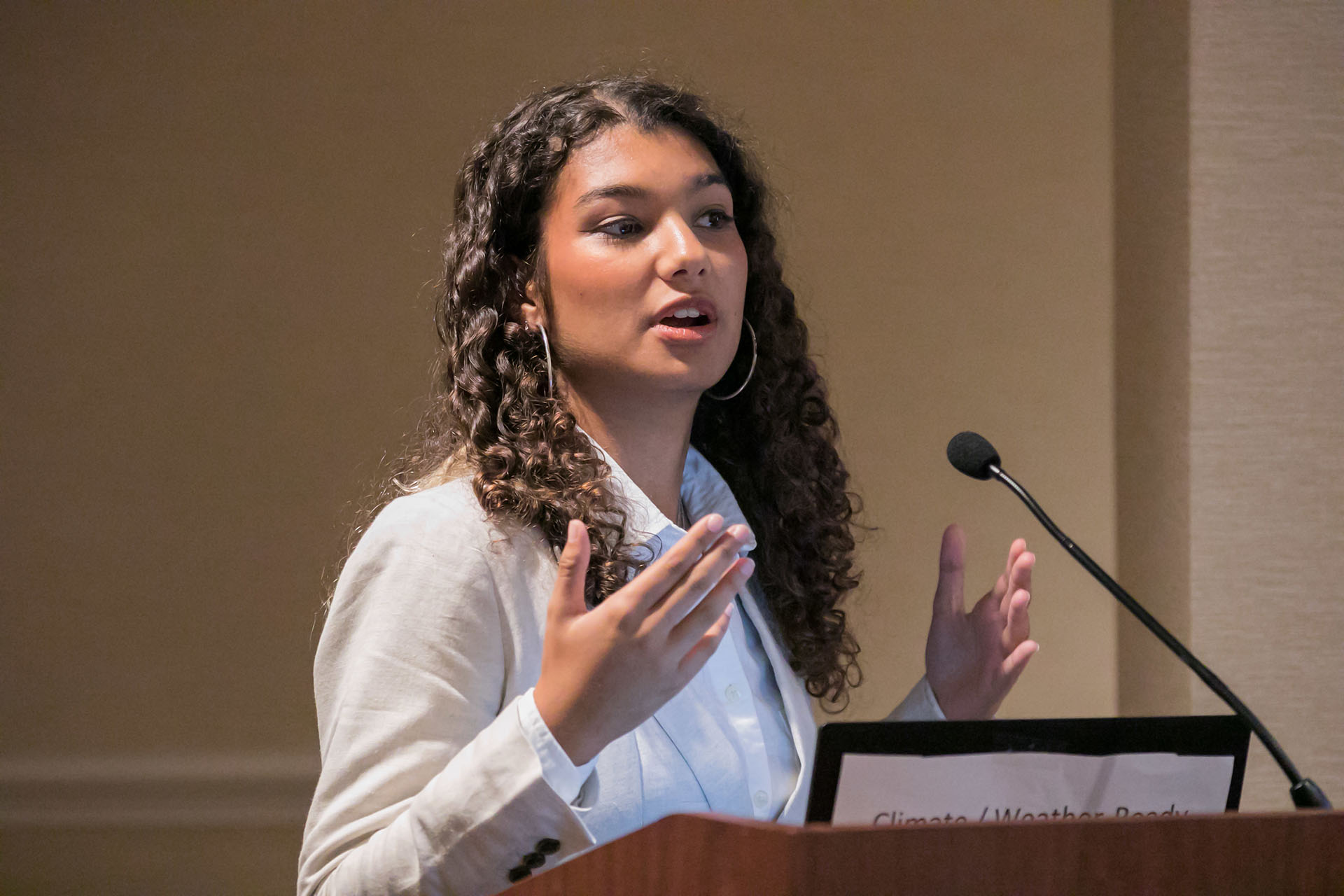 Sarah Herrera participated in the National Oceanic and Atmospheric Administration's Hollings Scholar Symposium, where she presented the research she conducted during her internship to a panel of judges. Photo provided by Sarah Herrera