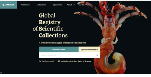 Screenshot of Global Registry of Scientific Collections website.