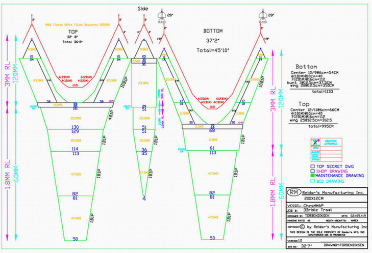 bottom trawl net technical design plans top, bottom, and sides 