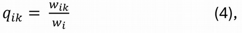 q sub ik equals numerator w sub ik end numerator, denominator w sub i end denominator.